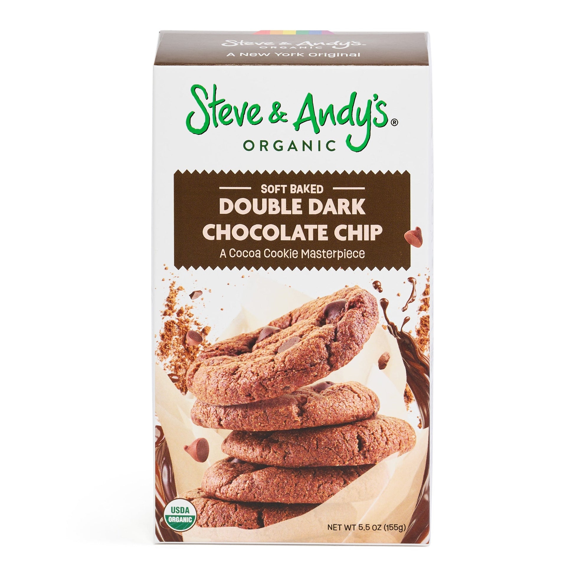 Packaging of Steve & Andy's Organic and Gluten Free Double Dark Chocolate Chip Cookies