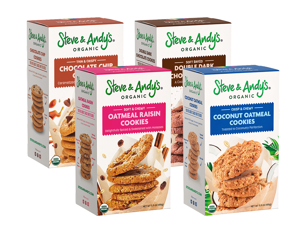 BUILD YOUR OWN BUNDLE with Steve & Andy's organic cookies: Chocolate Chip, Oatmeal Raisin, Double Dark, Coconut Oatmeal.
