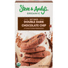 Gluten free double dark chocolate chip cookies from Steve & Andy's, soft baked and organic, in a 6.5 oz box.