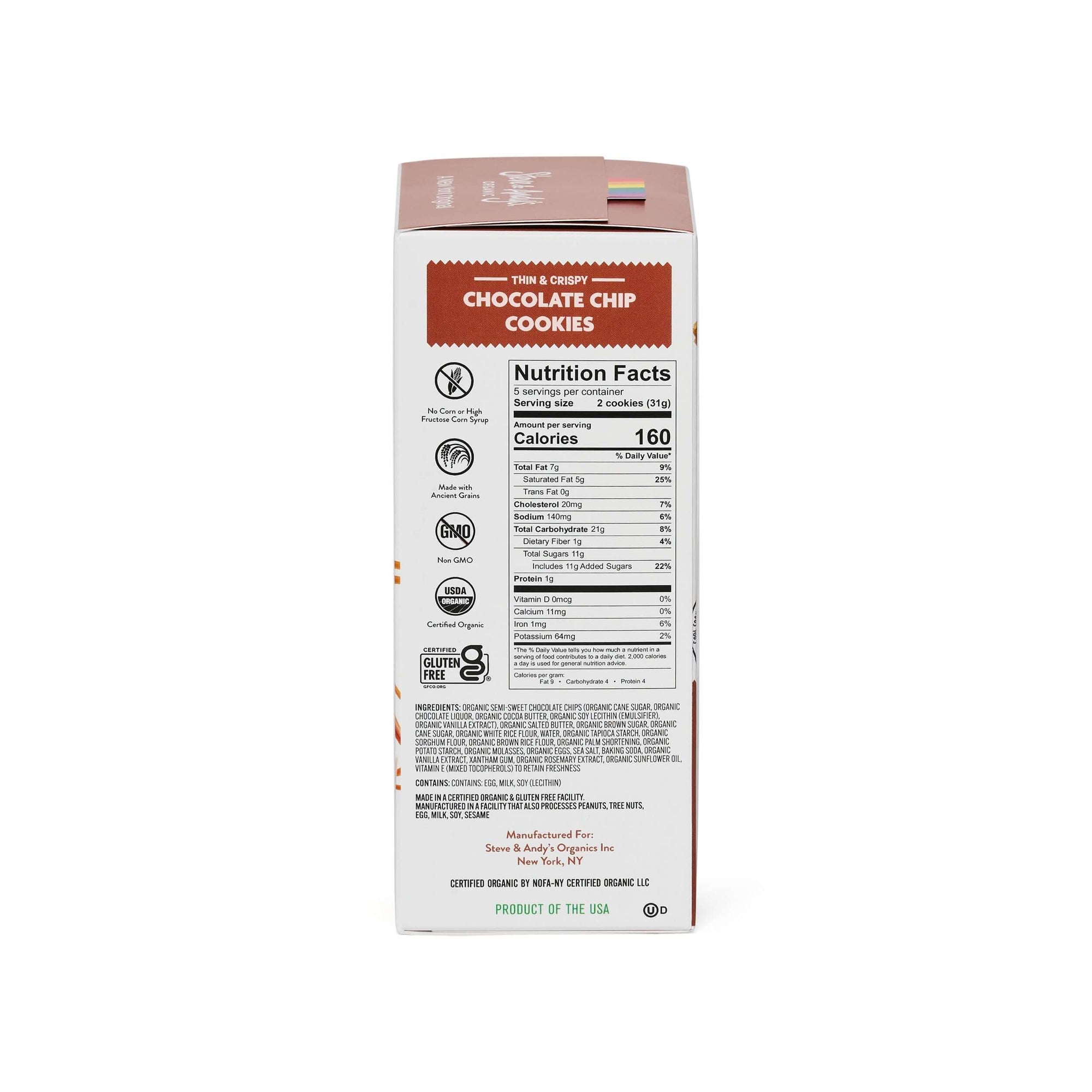 Nutrition Facts of A box of Organic gluten-free Chocolate Chip Cookies