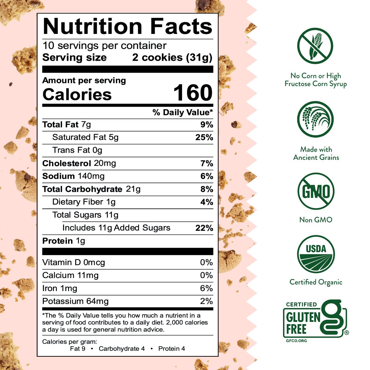 Nutrition Facts of Organic gluten-free Chocolate Chip Cookies