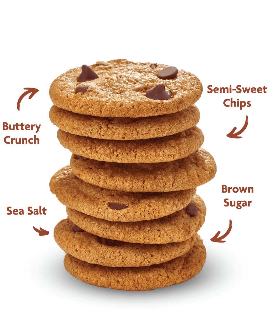 Stack of Organic Chocolate Chip Cookies showing delicious ingredients